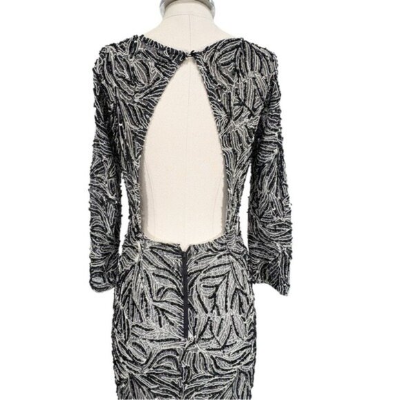 Alice + Olivia By Stacey Bendet Beaded Long Sleeve Open Back Maxi Formal Gown - Picture 8 of 11